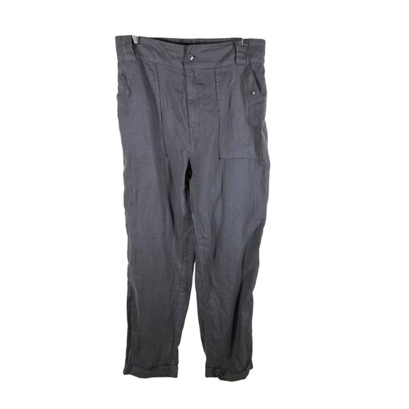 Tahari Linen Pants Size Medium Gray Pockets High Rise Stretch Waist Lagenlook - Picture 1 of 7
